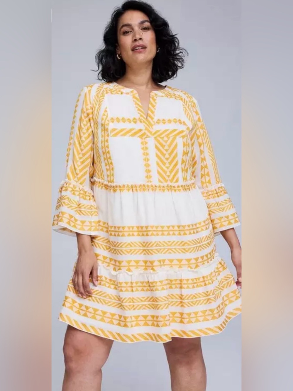 Torrid Belle Isle Bell Sleeve Yellow and White Jacquard Mini Dress size 2X